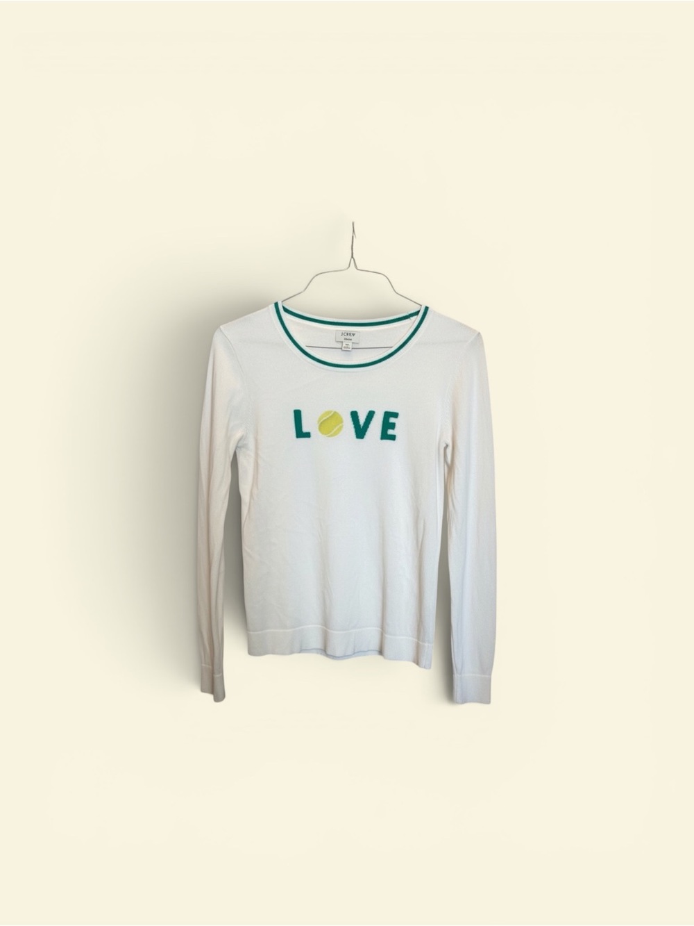 J. Crew White Long-Sleeve 'LOVE' Tennis Teddie Sweater